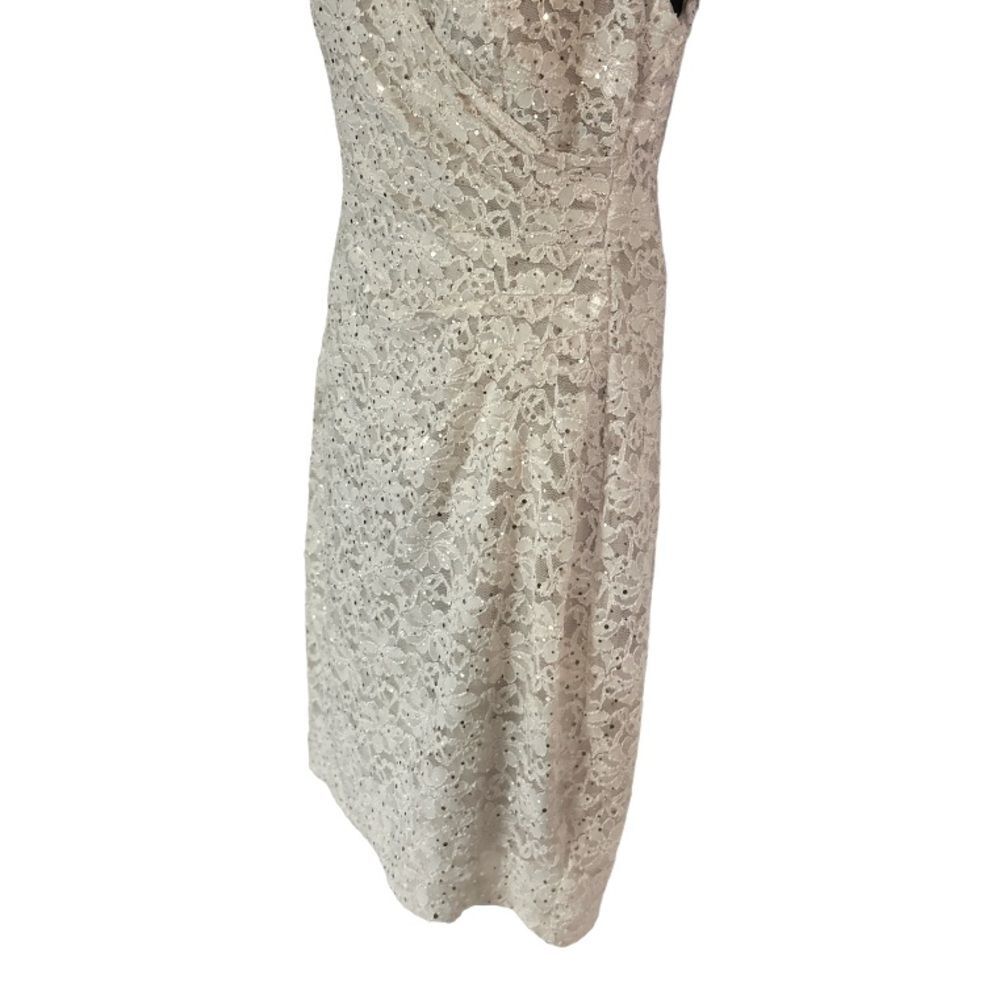 Connected Lace Sequin Side Pleat Ivory Knee Length Sheath Night Out Party Dress - Picture 13 of 16